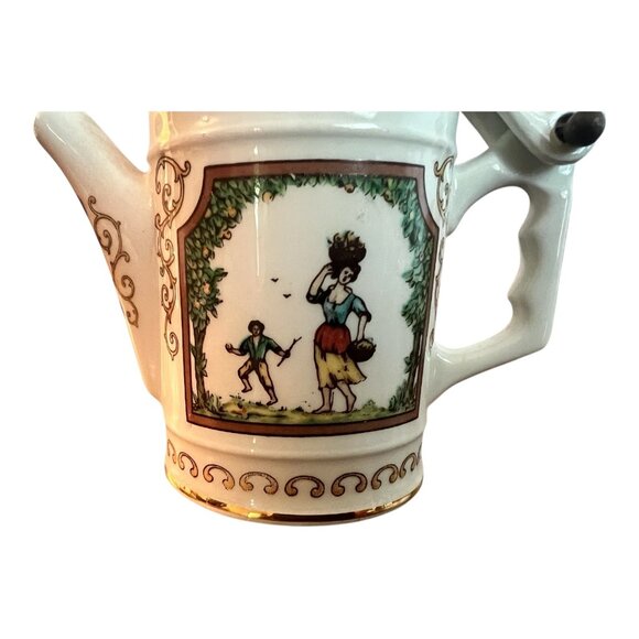 Vtg Aurora Ceramiche Made Italy Porcelain Teapot Hinged Lid & Gold Trim 4.5" Tal - Picture 2 of 9